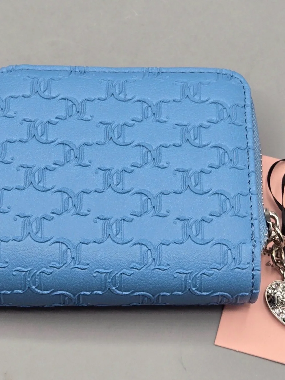 Juicy Couture Blue Embossed Zip Wallet with Rhinestone Logo